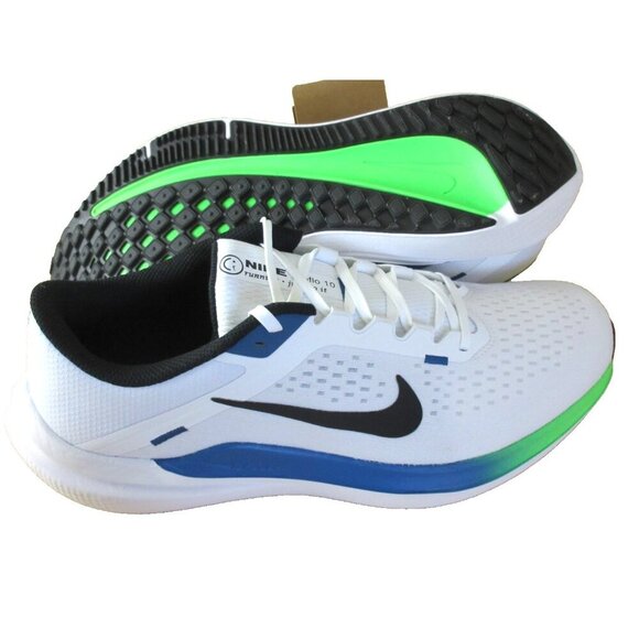 Nike Men's Air Winflo 10 Running Shoes White Star Blue Green Strike Sizes NIB - Picture 1 of 5